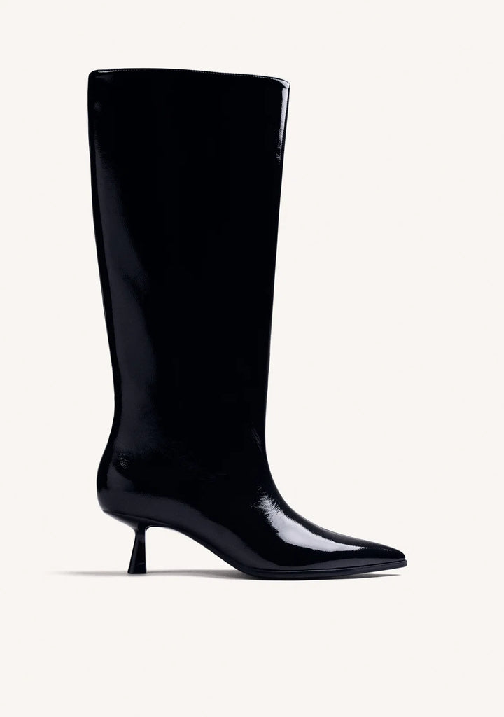 Black Kitten Heel Knee High Boots
