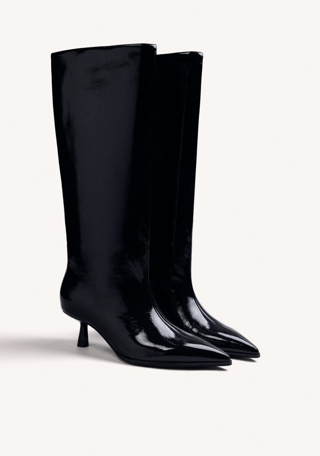Black Kitten Heel Knee High Boots