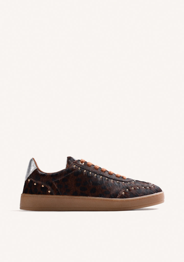Leather Animal Print Studded Trainers