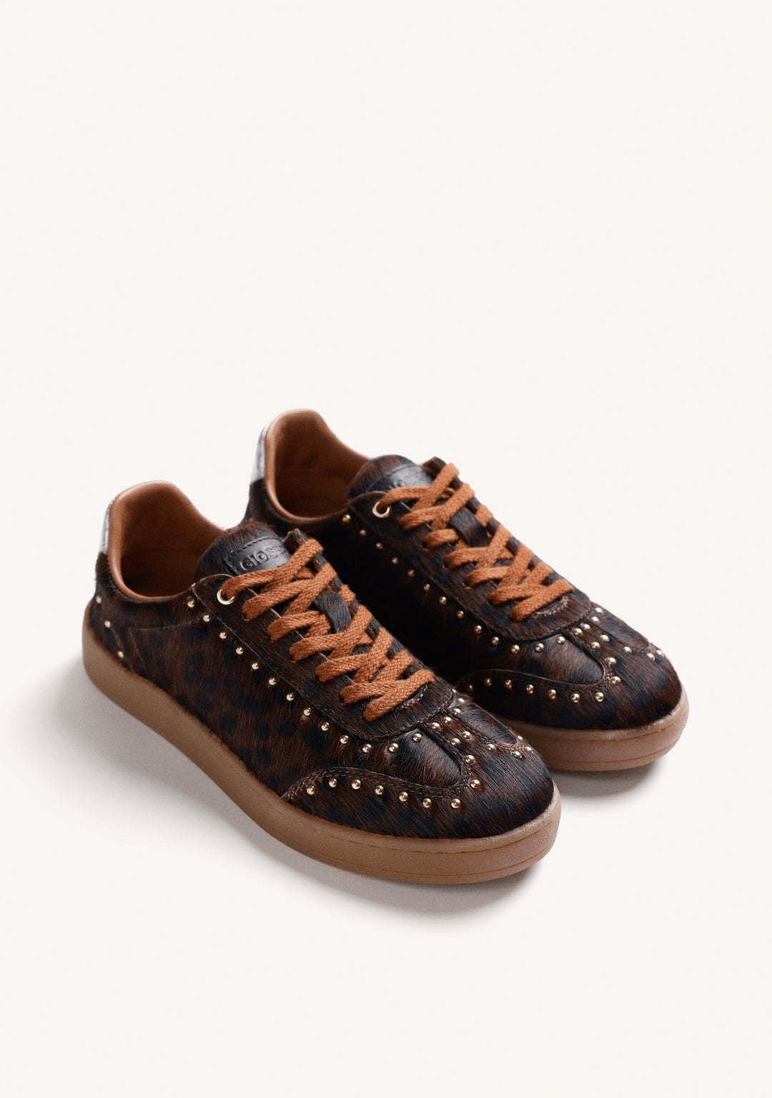 Leather Animal Print Studded Trainers