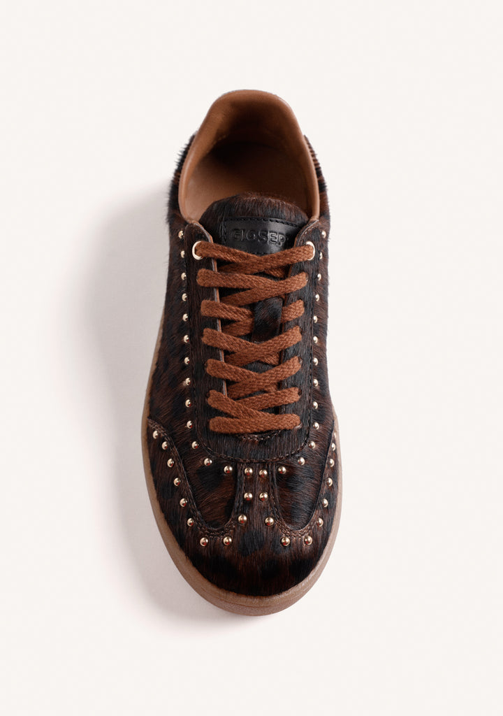 Leather Animal Print Studded Trainers