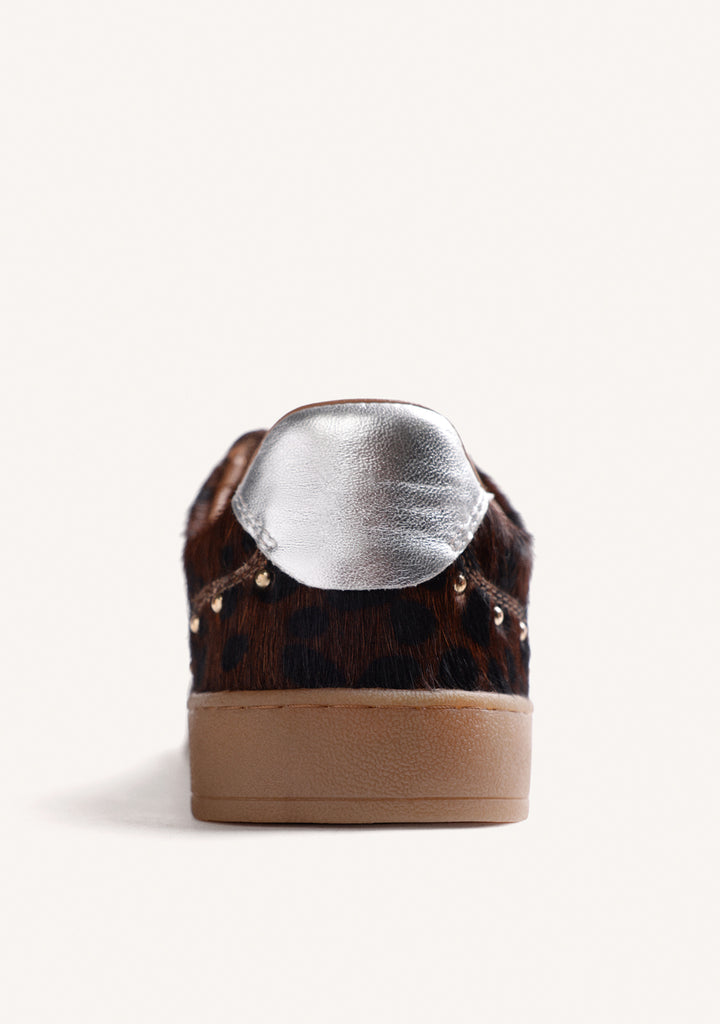Leather Animal Print Studded Trainers