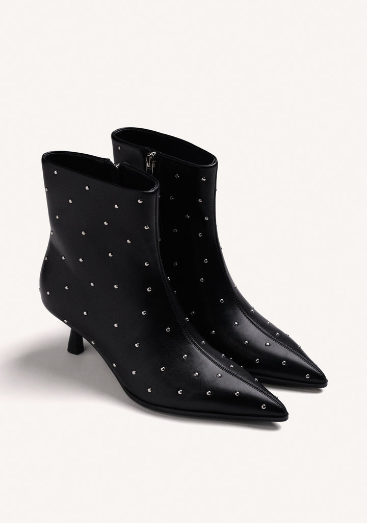 Black Diamante Kitten Heel Boot