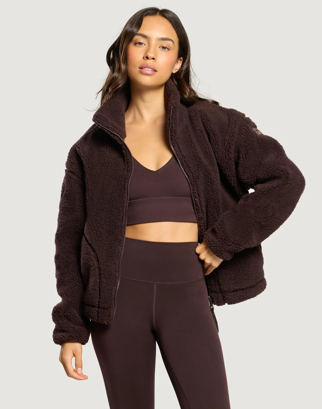 Industry Fleece High Collar Jacket Mocha Bean