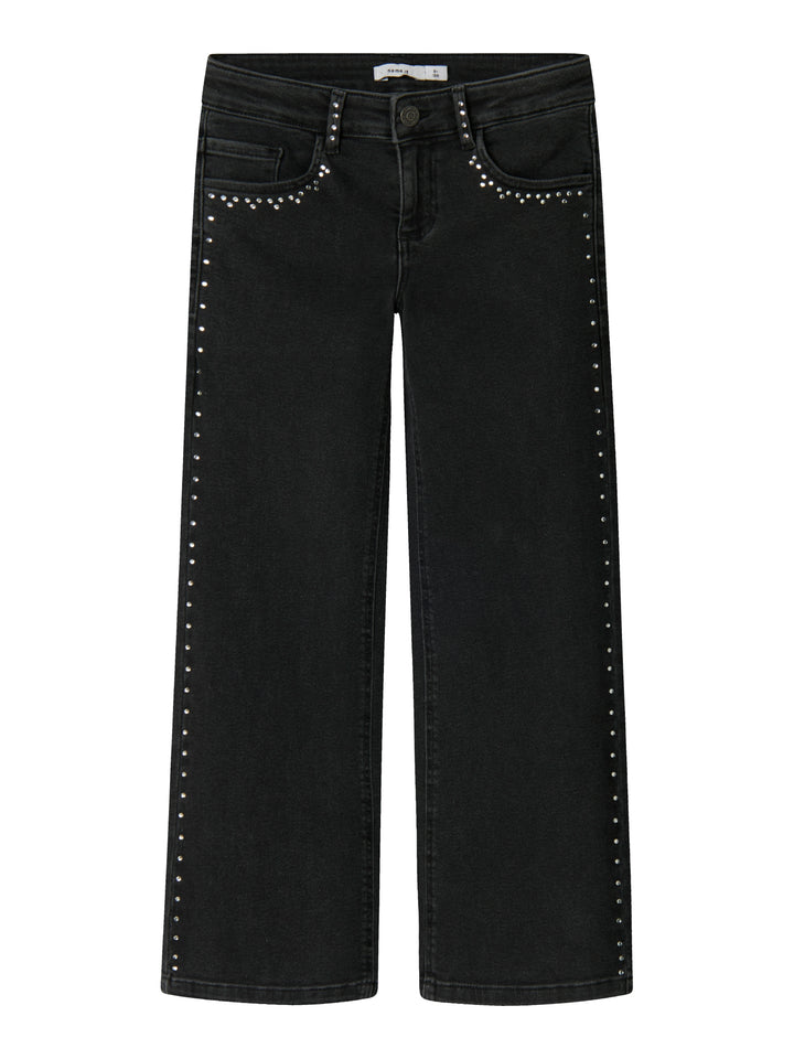Rose Wide Rhinestone Jeans