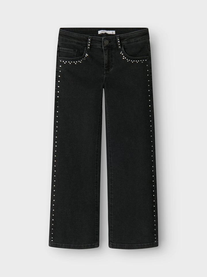 Rose Wide Rhinestone Jeans