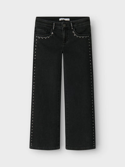 Rose Wide Rhinestone Jeans