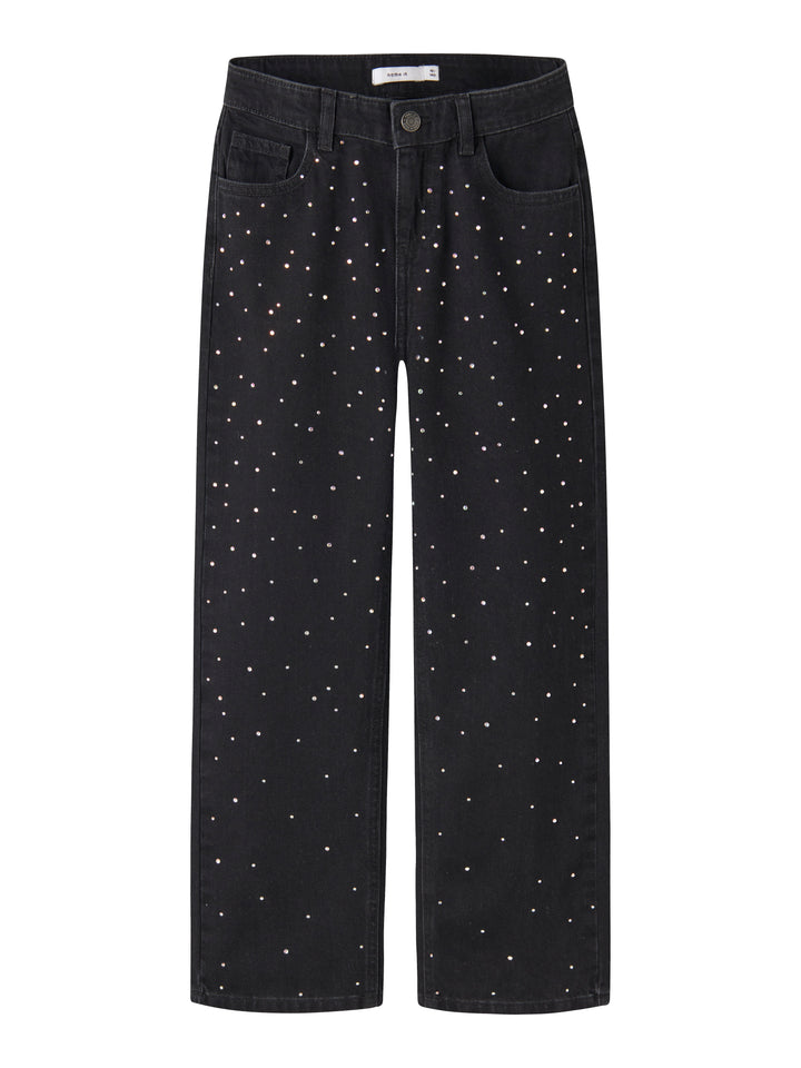 Rose Black Rhinestone Girls Jean