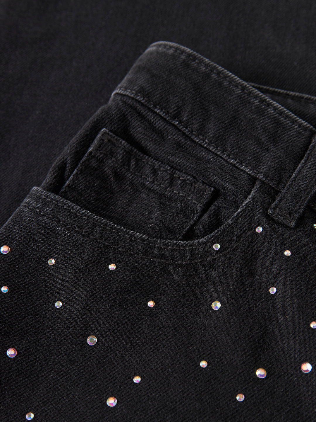 Rose Black Rhinestone Girls Jean
