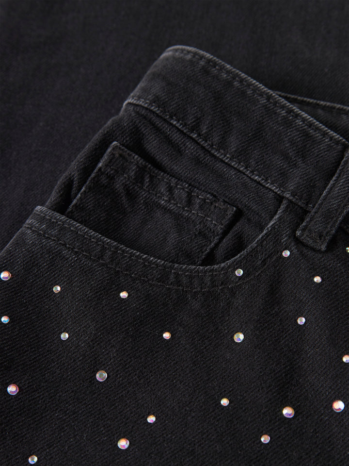 Rose Black Rhinestone Girls Jean