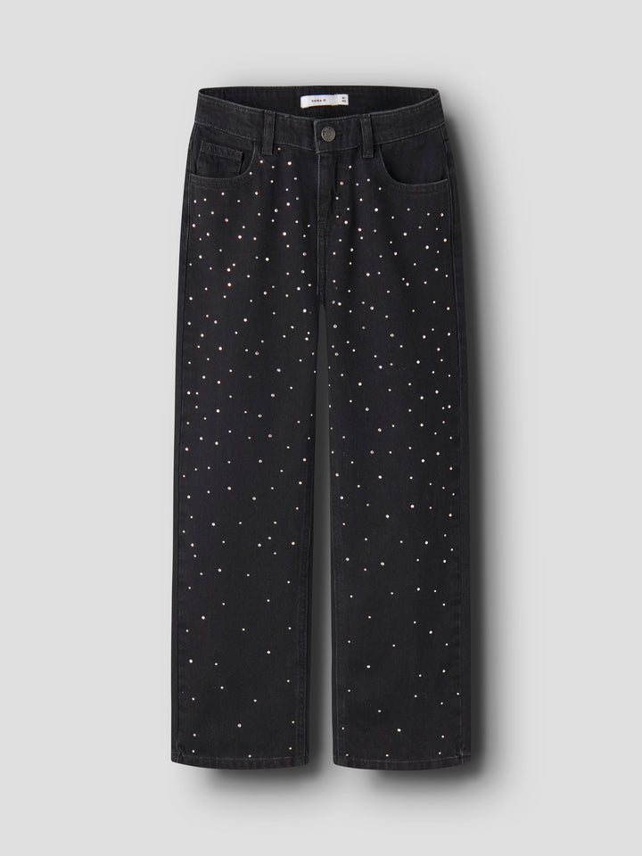 Rose Black Rhinestone Girls Jean