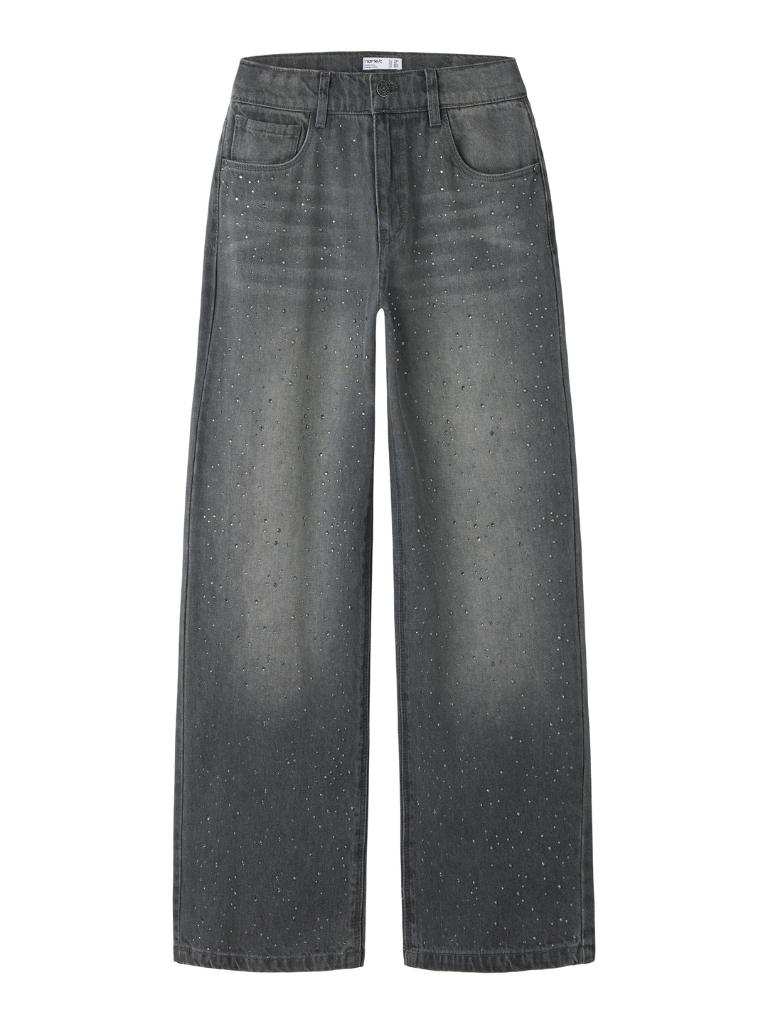 Bella Rhinestone Grey Wide Leg Jeans