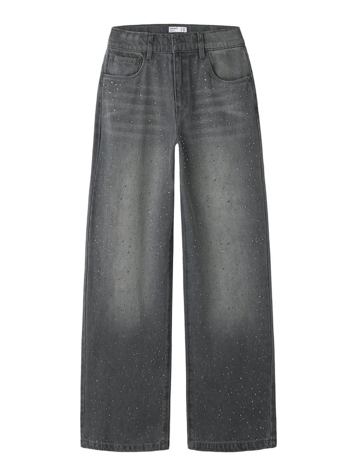 Bella Rhinestone Grey Wide Leg Jeans