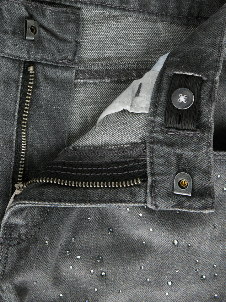 Bella Rhinestone Grey Wide Leg Jeans