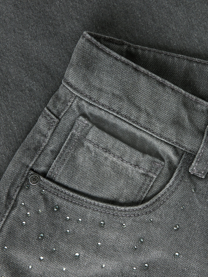 Bella Rhinestone Grey Wide Leg Jeans
