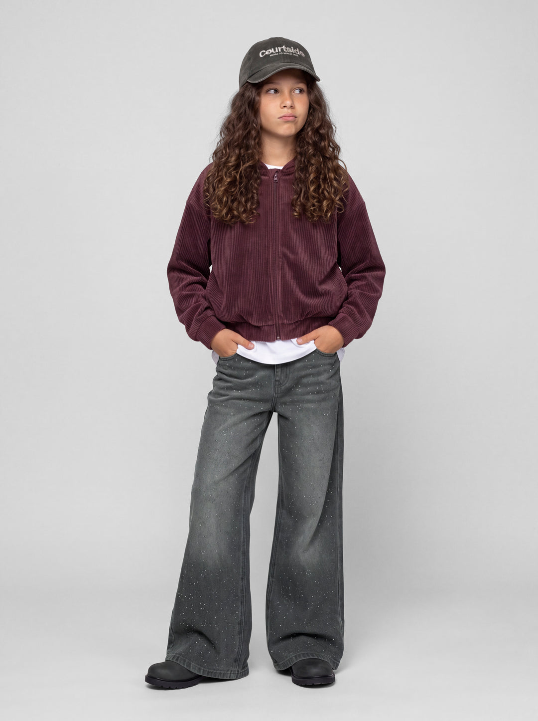 Bella Rhinestone Grey Wide Leg Jeans