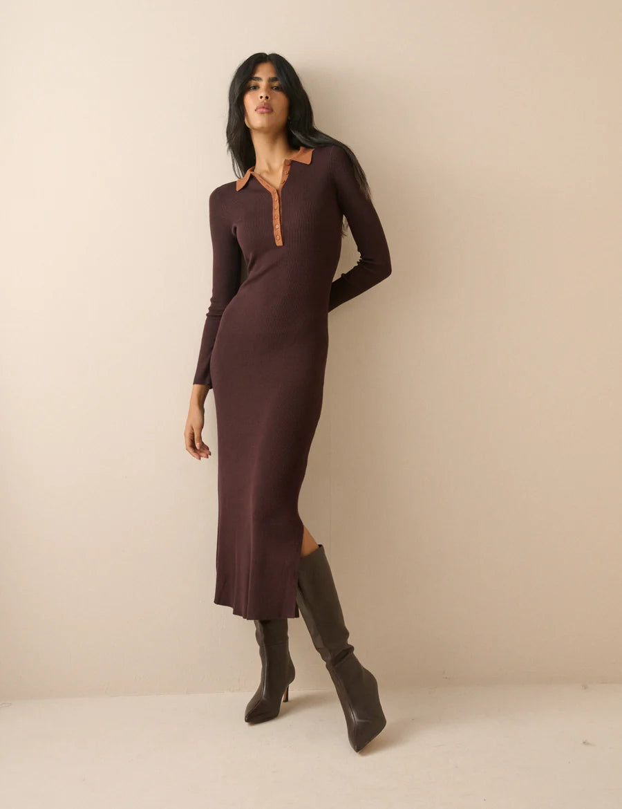 Contrast Polo Midi Dress