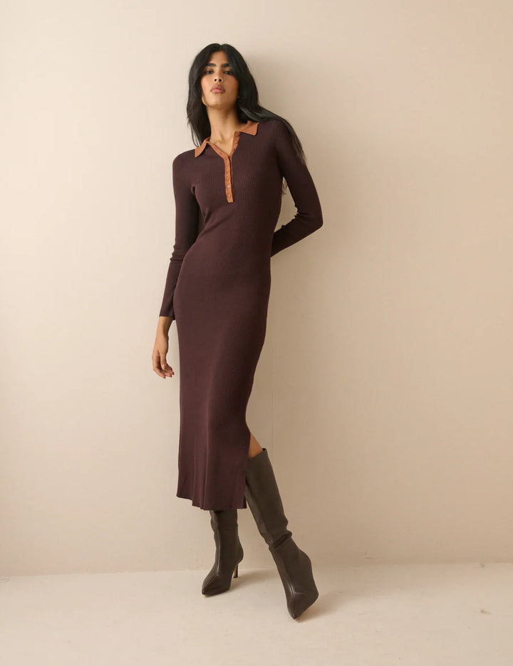 Contrast Polo Midi Dress