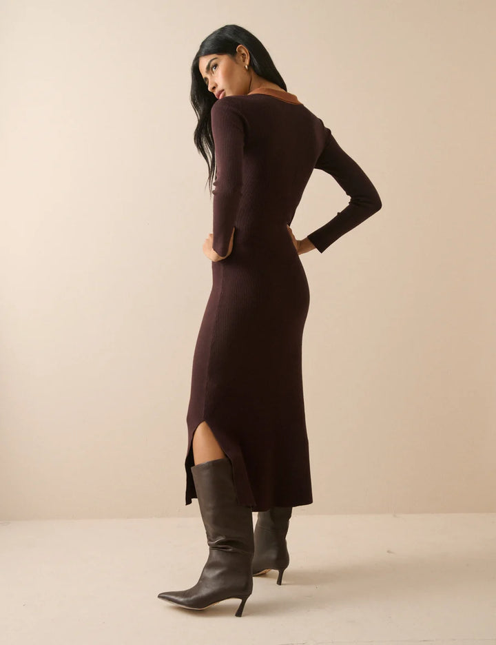 Contrast Polo Midi Dress