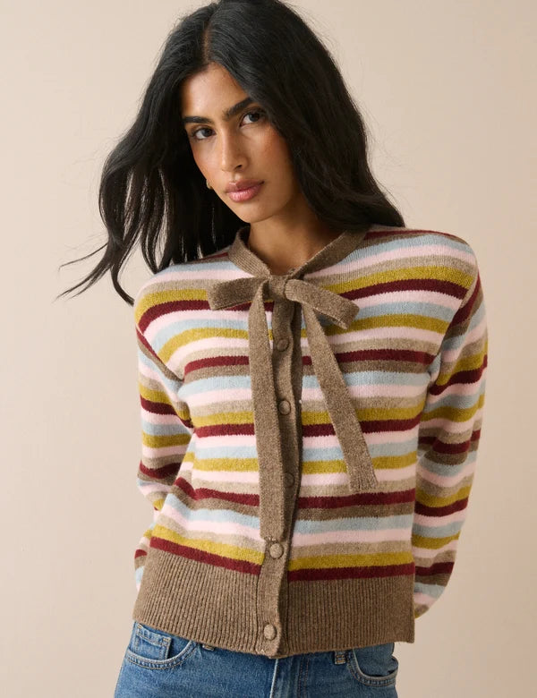 Stripe Neck Tie Cardigan