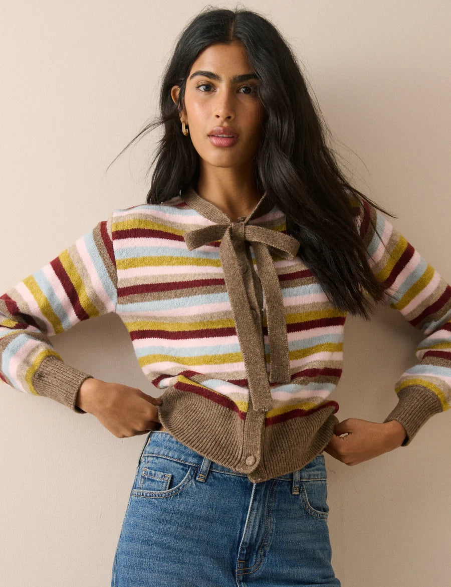 Stripe Neck Tie Cardigan