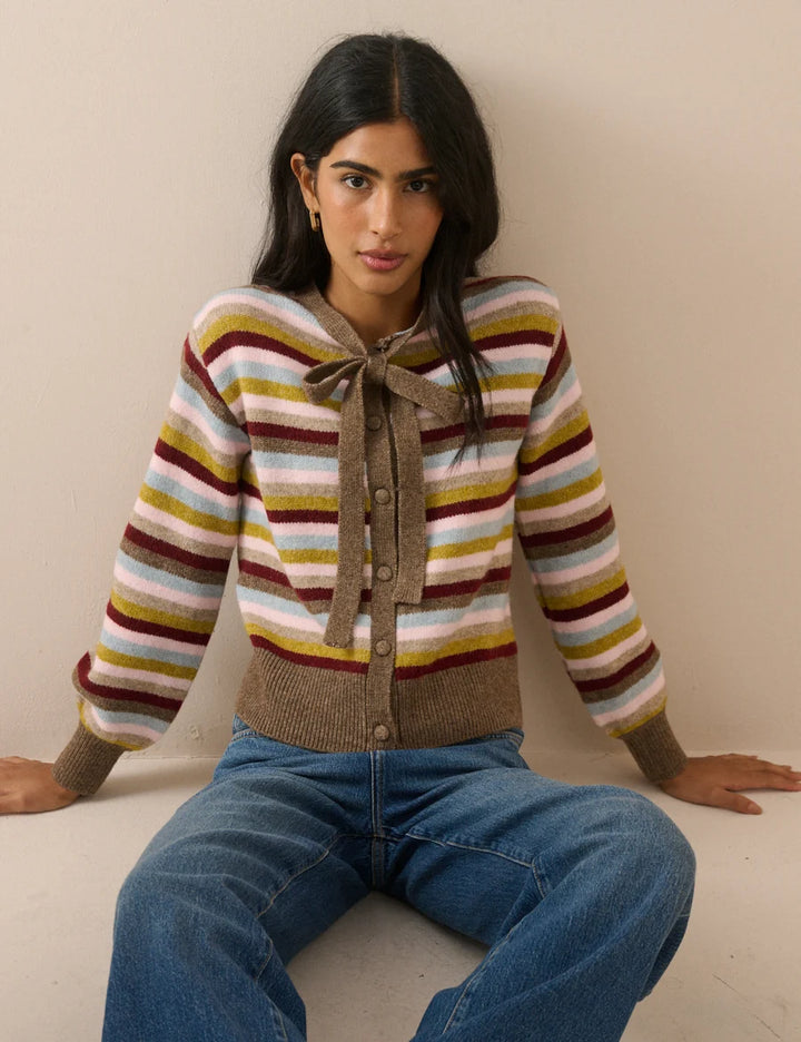 Stripe Neck Tie Cardigan
