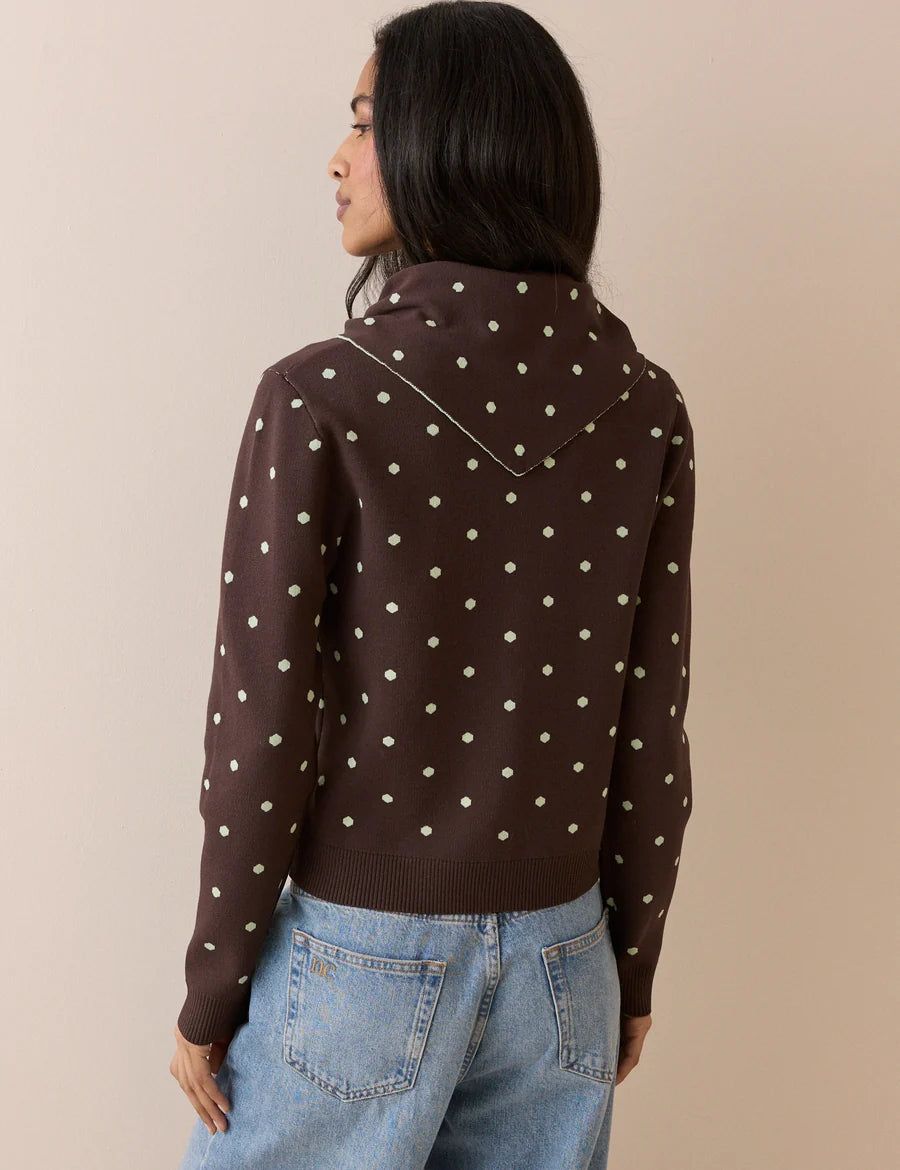 Polka Dot Jacquard Cardigan With Neck Tie