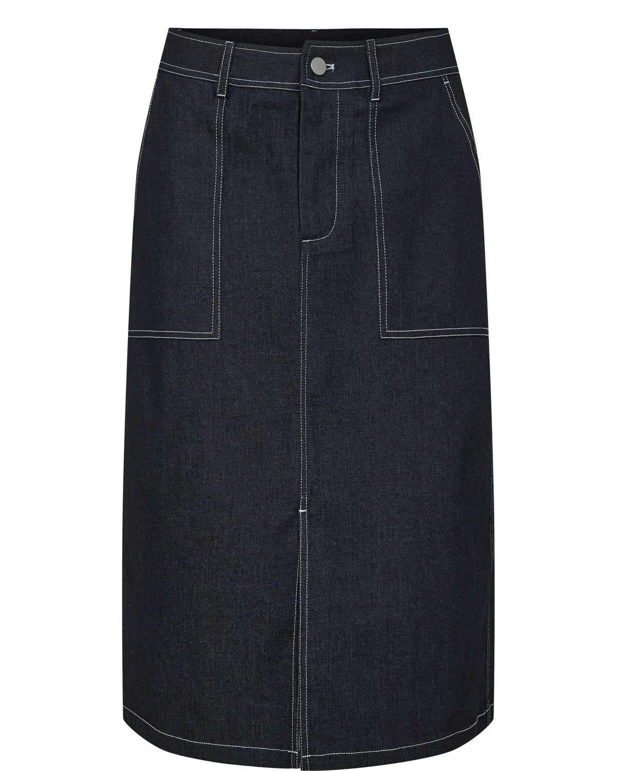 Dark Blue Denim Skirt with contrast stitching. Pencil skirt