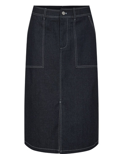 Dark Blue Denim Skirt with contrast stitching. Pencil skirt