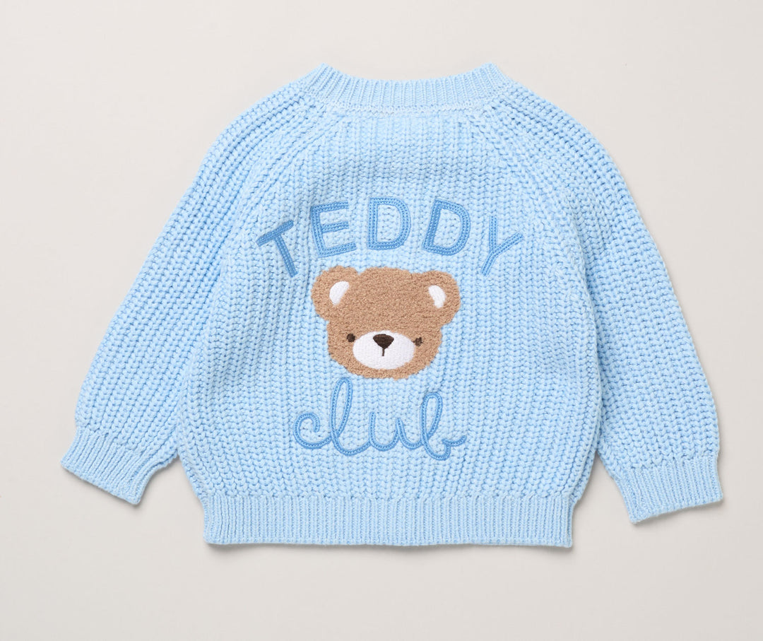 Sky Blue Teddy Club Cotton Cardigan