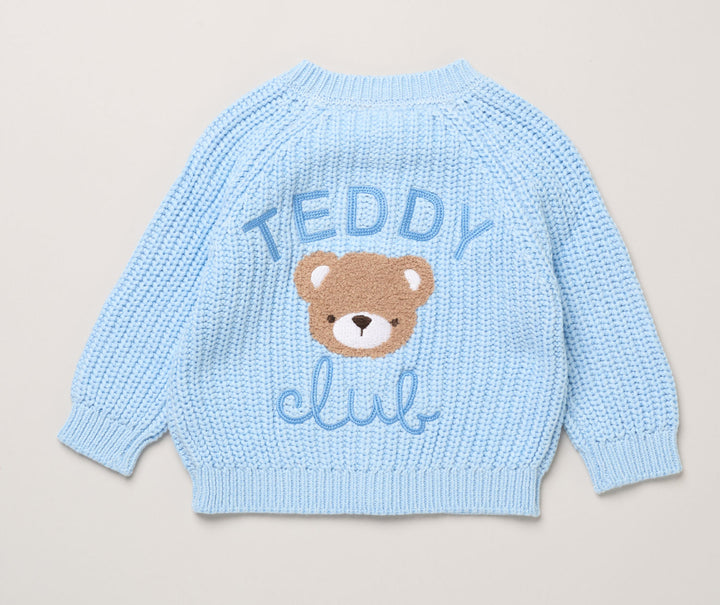 Sky Blue Teddy Club Cotton Cardigan