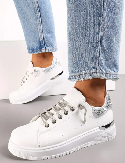 Bright White Trainer with Rhinestone