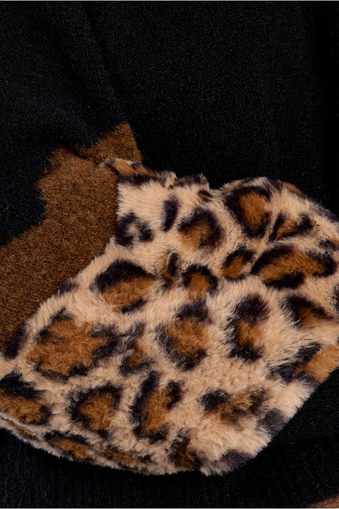Leopard Sleeve Turtleneck Jumper