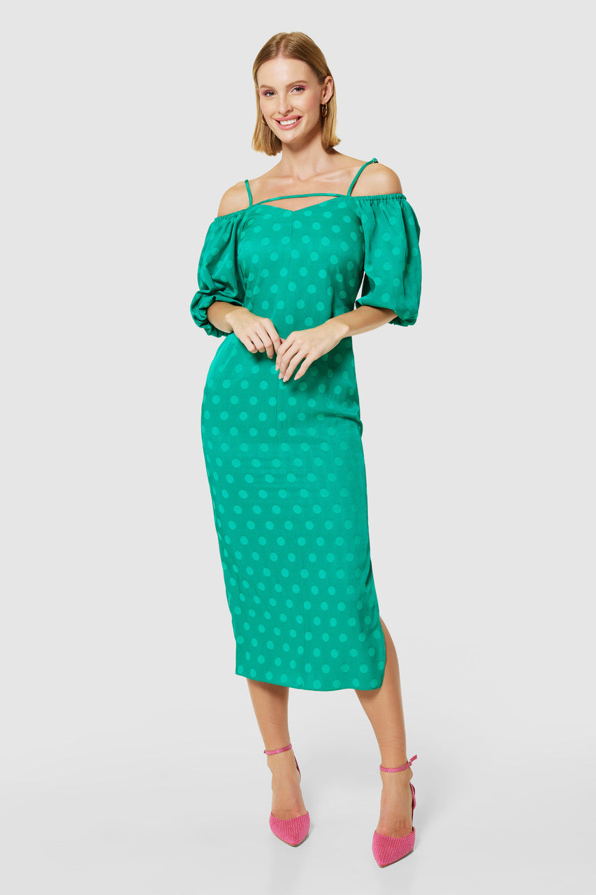 Green Jacquard Pencil Dress