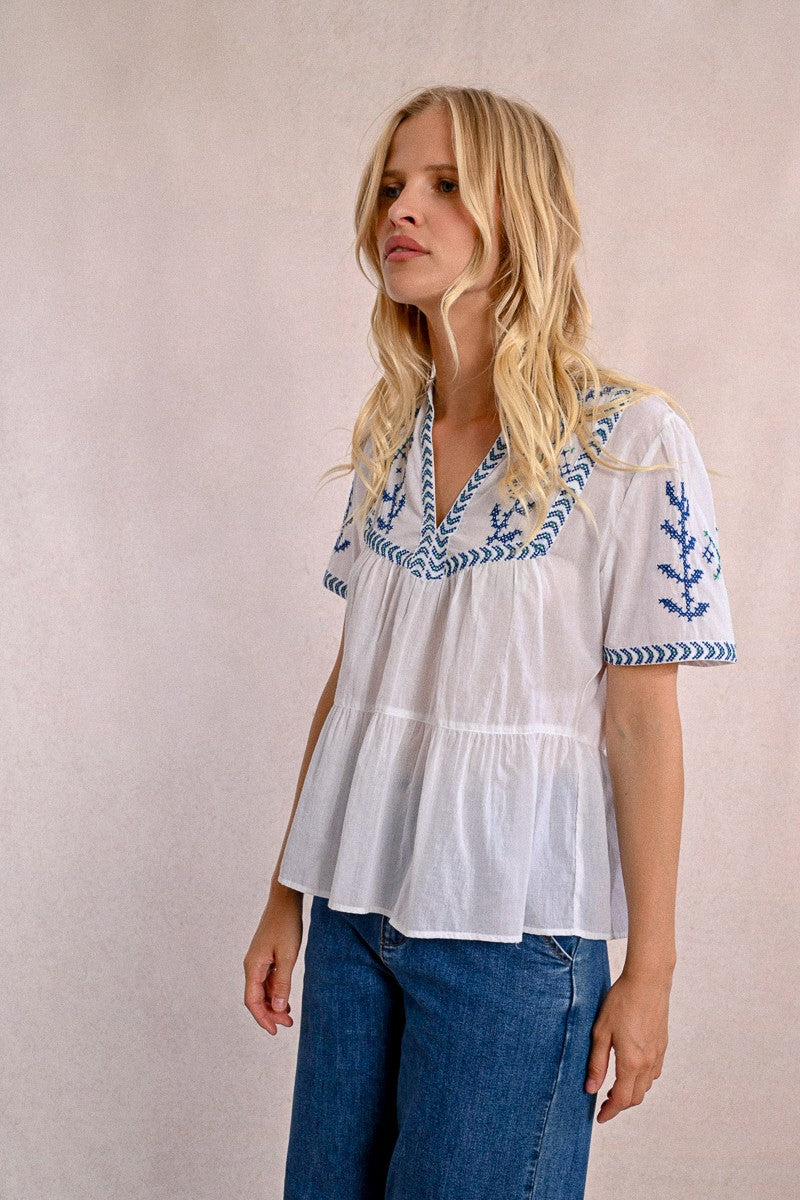 Embroidered Poplin T Shirt