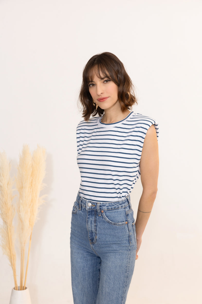 Striped Shoulder Pad Top