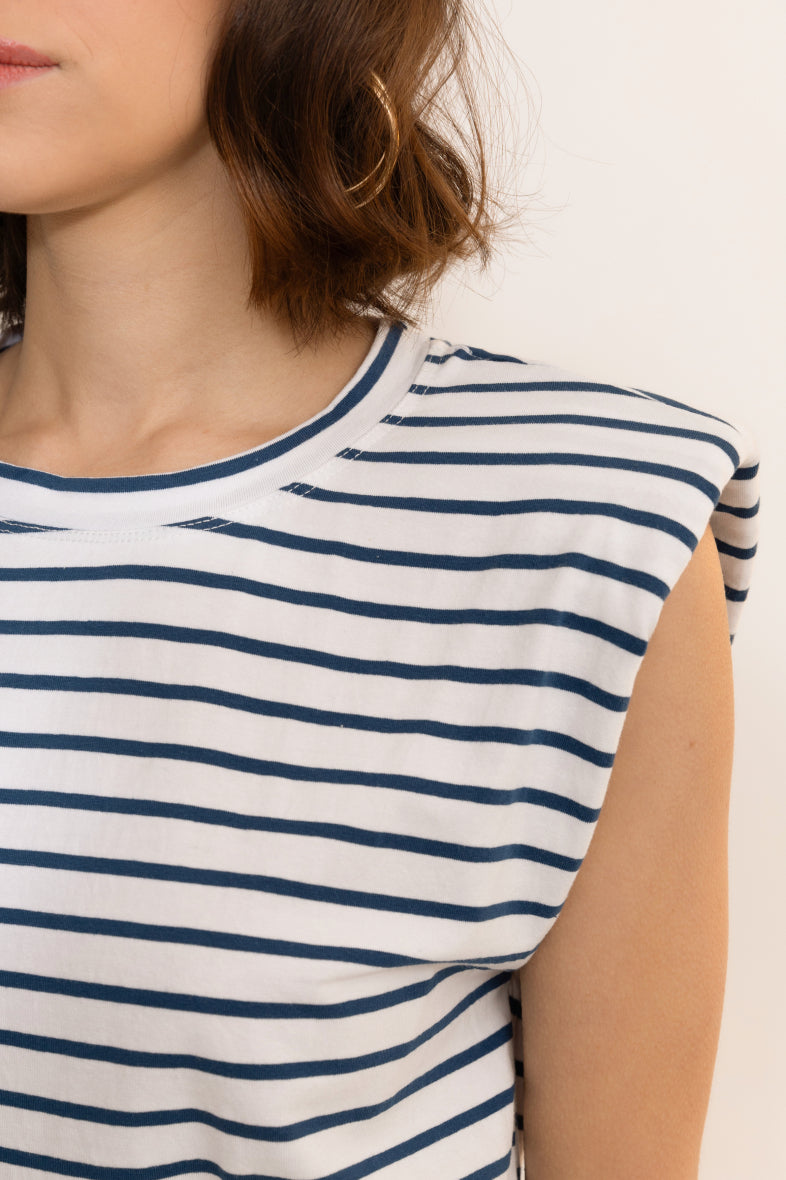 Striped Shoulder Pad Top