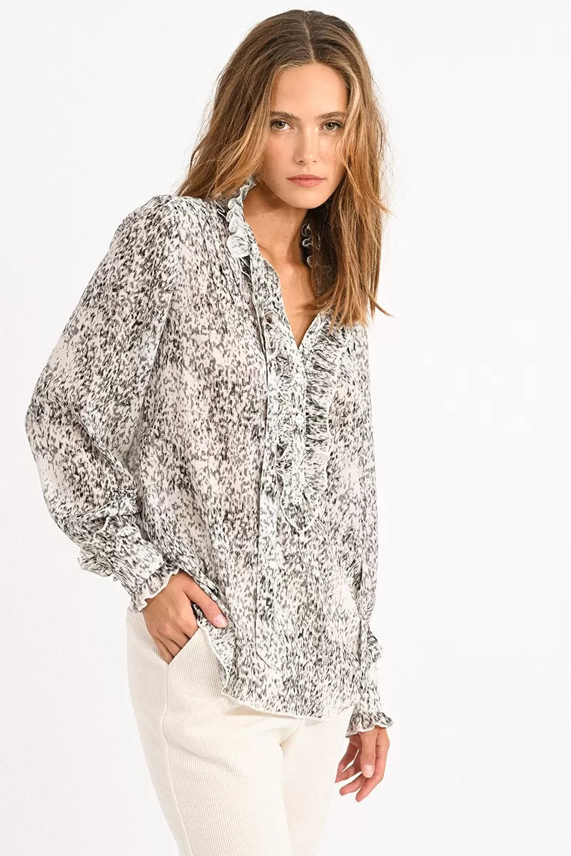 Printed Ruffle Blouse