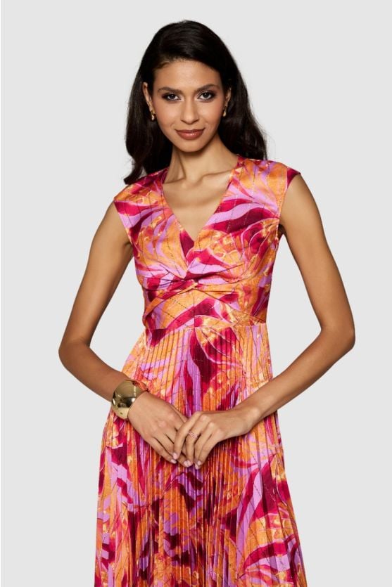 Lilac Print Pleated Twist Dress