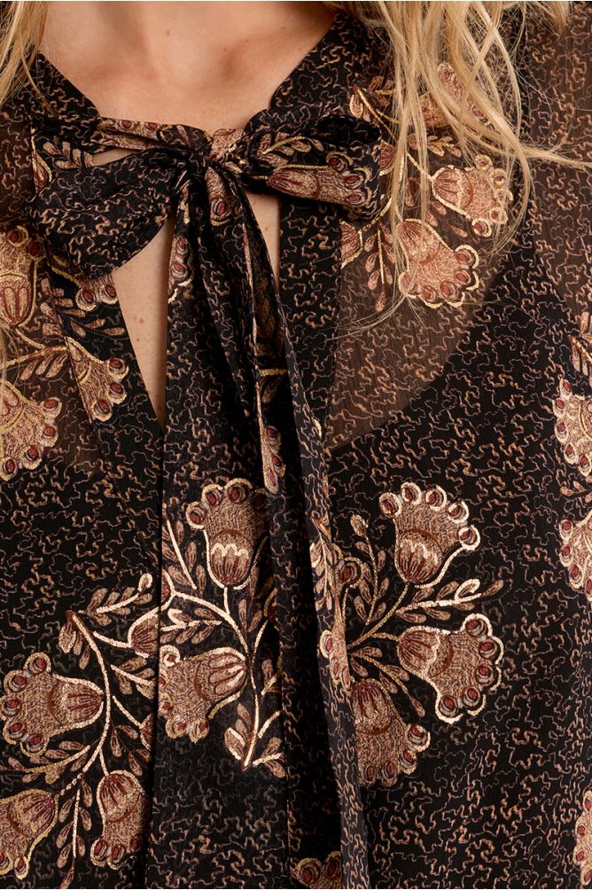 Printed Tie Neck Blouse
