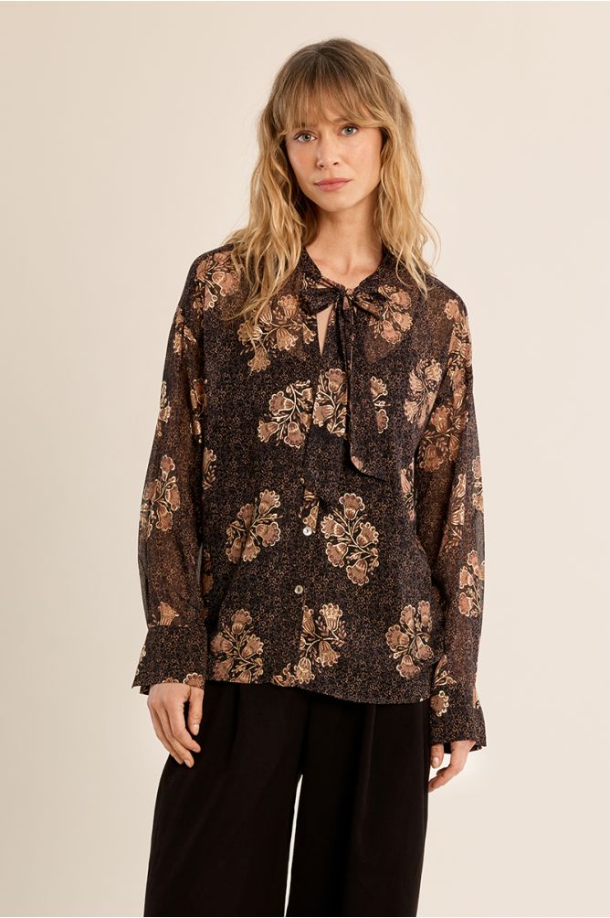 Printed Tie Neck Blouse