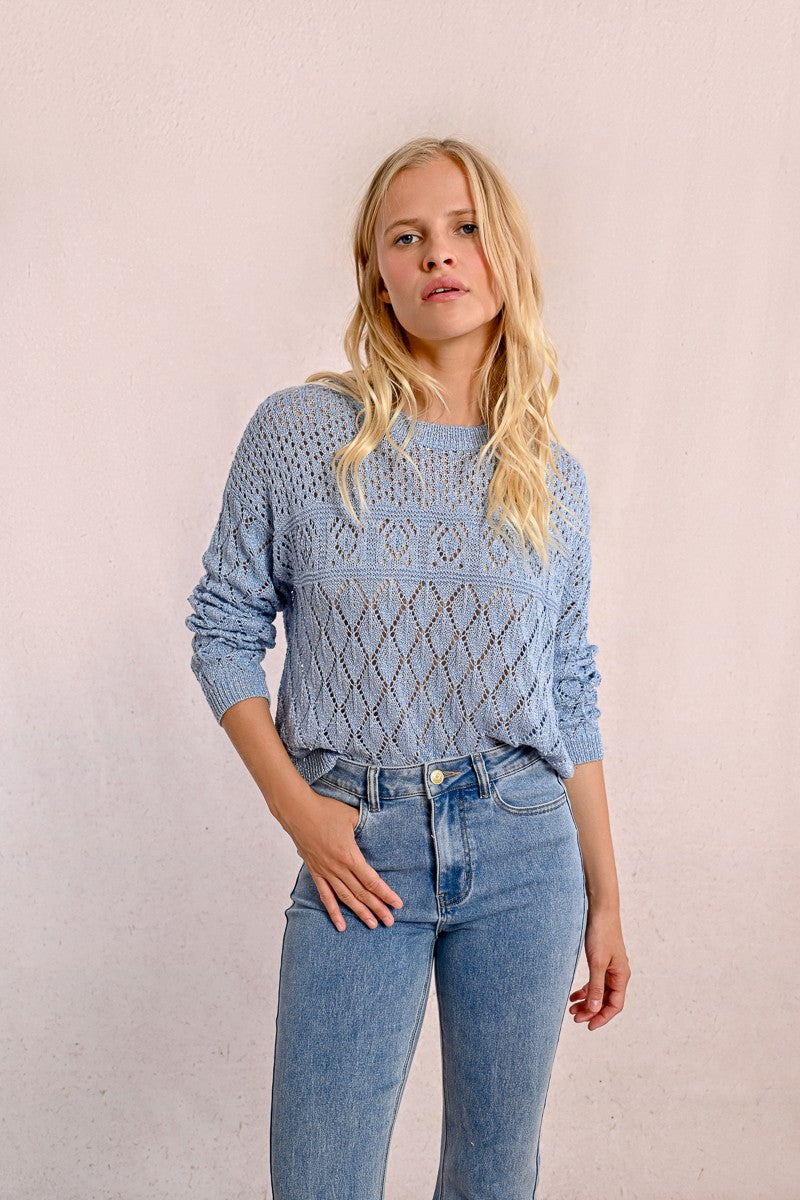 Crochet Blue Knitted Sweater