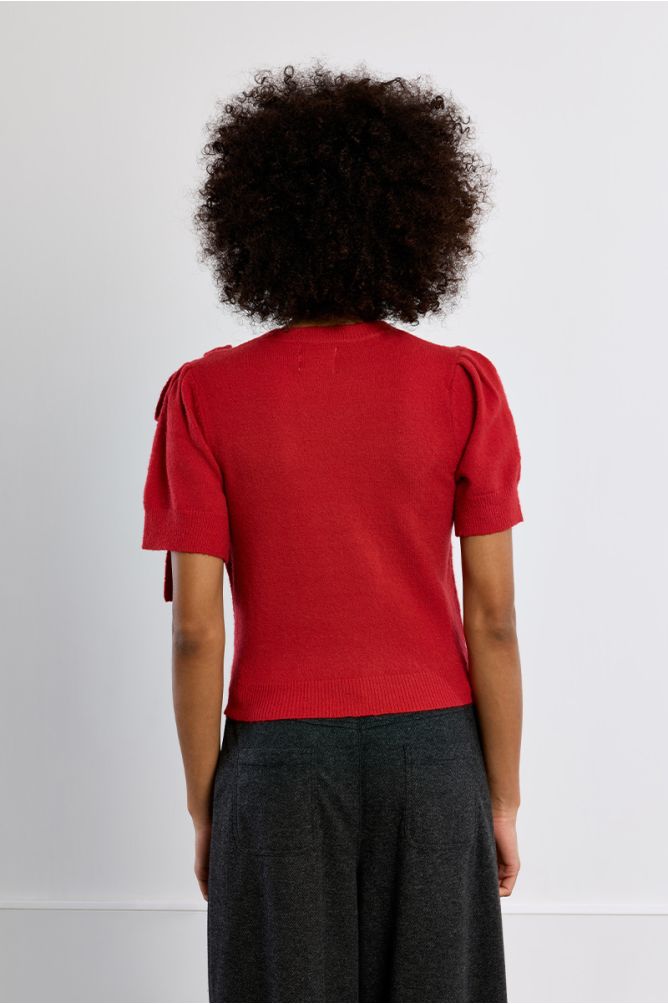 Short Sleeved Knitted T-Shirt with Bow