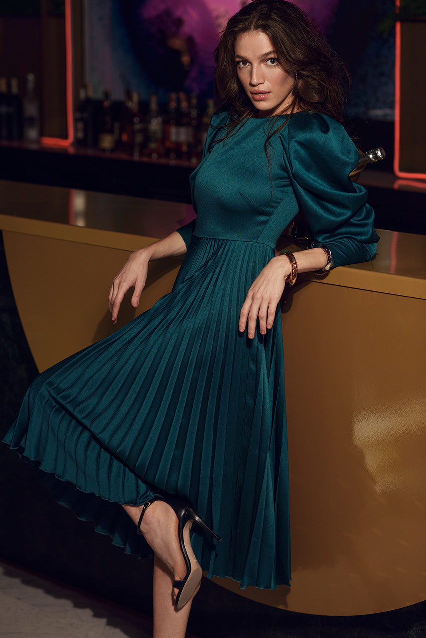 Teal Pleated Dress