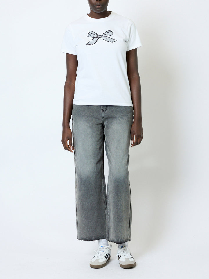 Mesh Bow Cotton T-Shirt
