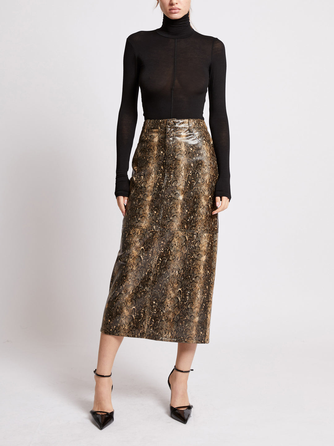 Brandy Snakeskin Midi Skirt