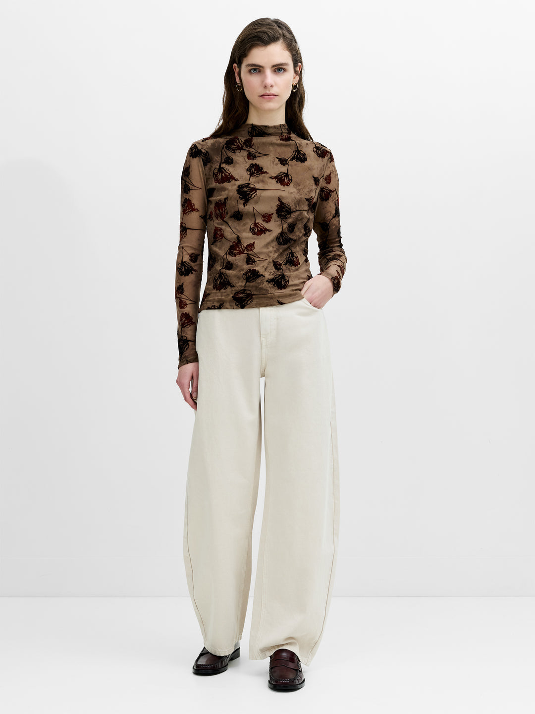 Tia Rose Mesh Velvet Burnout Top