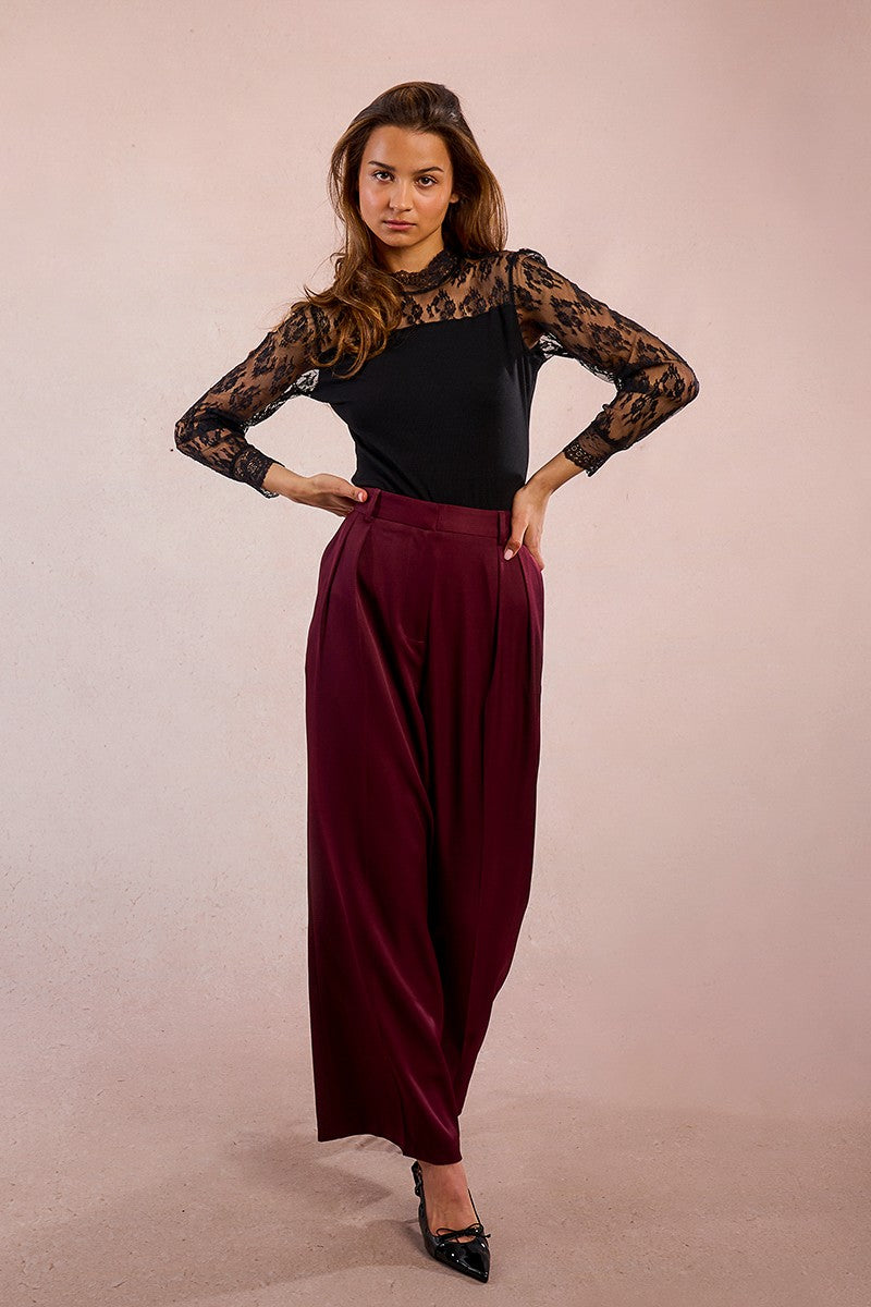 Wine Pleated Trouser